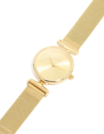 Gold Round Mesh Watch