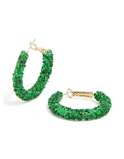 Green Glitter Hoop Earrings