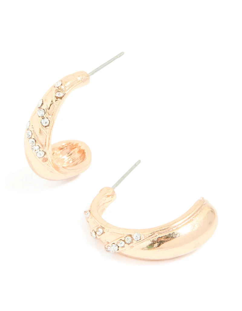 Gold Diamante Pear Open Hoop Earrings