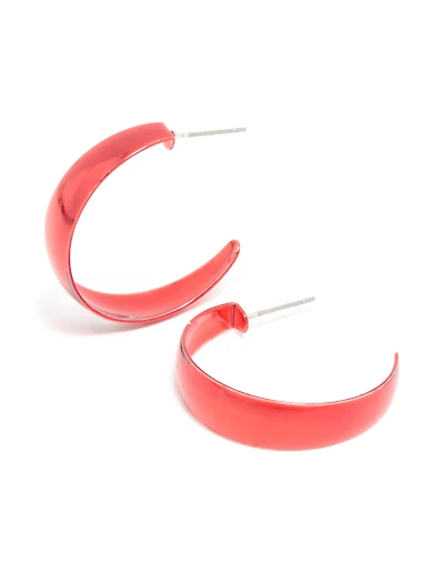 Red Coated Metal Matte Hoop Earrings