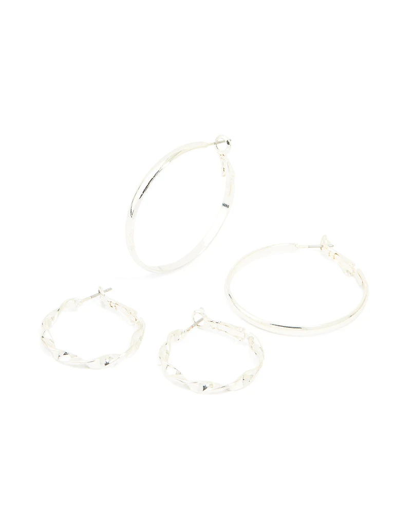 Anneaux Argentés Torsadés & Arceaux Simples en pack de 2