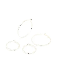 Anneaux Argentés Torsadés & Arceaux Simples en pack de 2