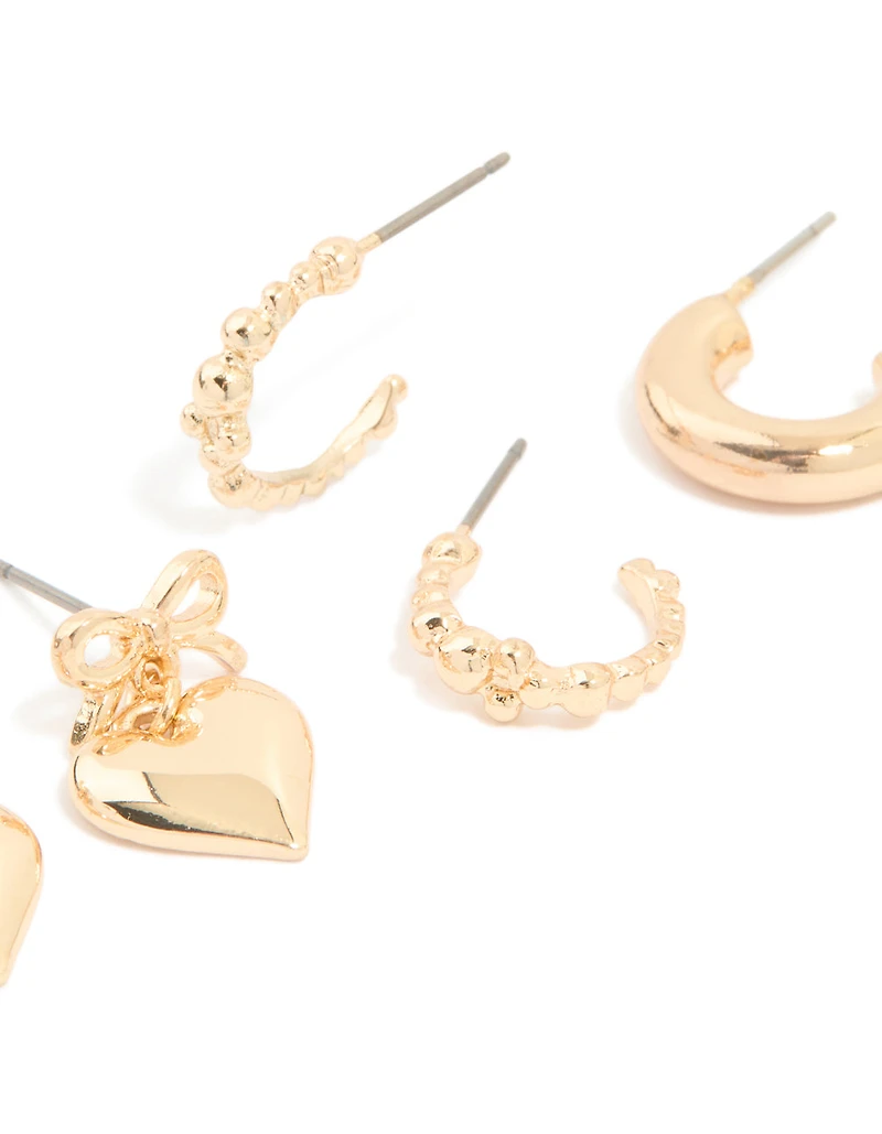 Gold Bubble & Heart Earrings 3-Pack