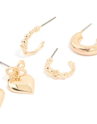 Gold Bubble & Heart Earrings 3-Pack