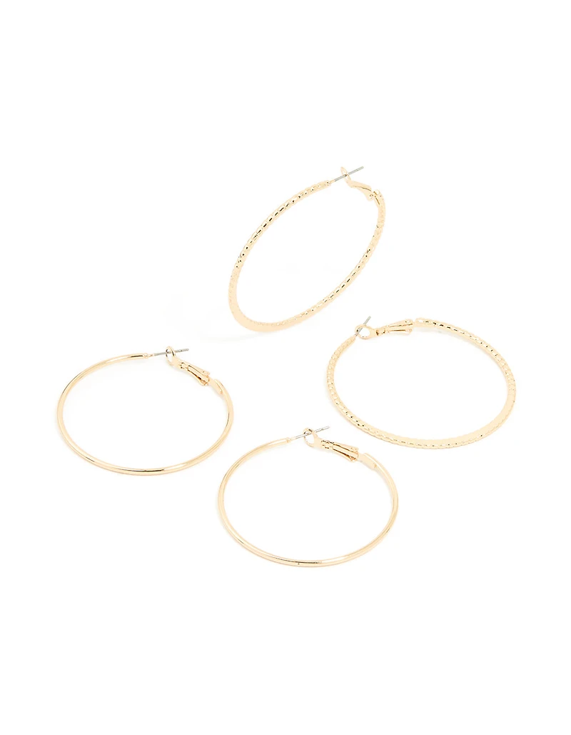 Grandes boucles d’oreilles dorées, lisses et texturées, paquet de 2