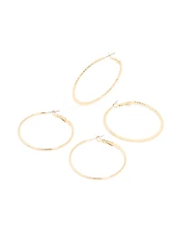 Grandes boucles d’oreilles dorées, lisses et texturées, paquet de 2