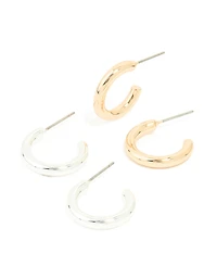 Pack de 2 boucles d’oreilles Mixed Metal Smooth Medium Hoop