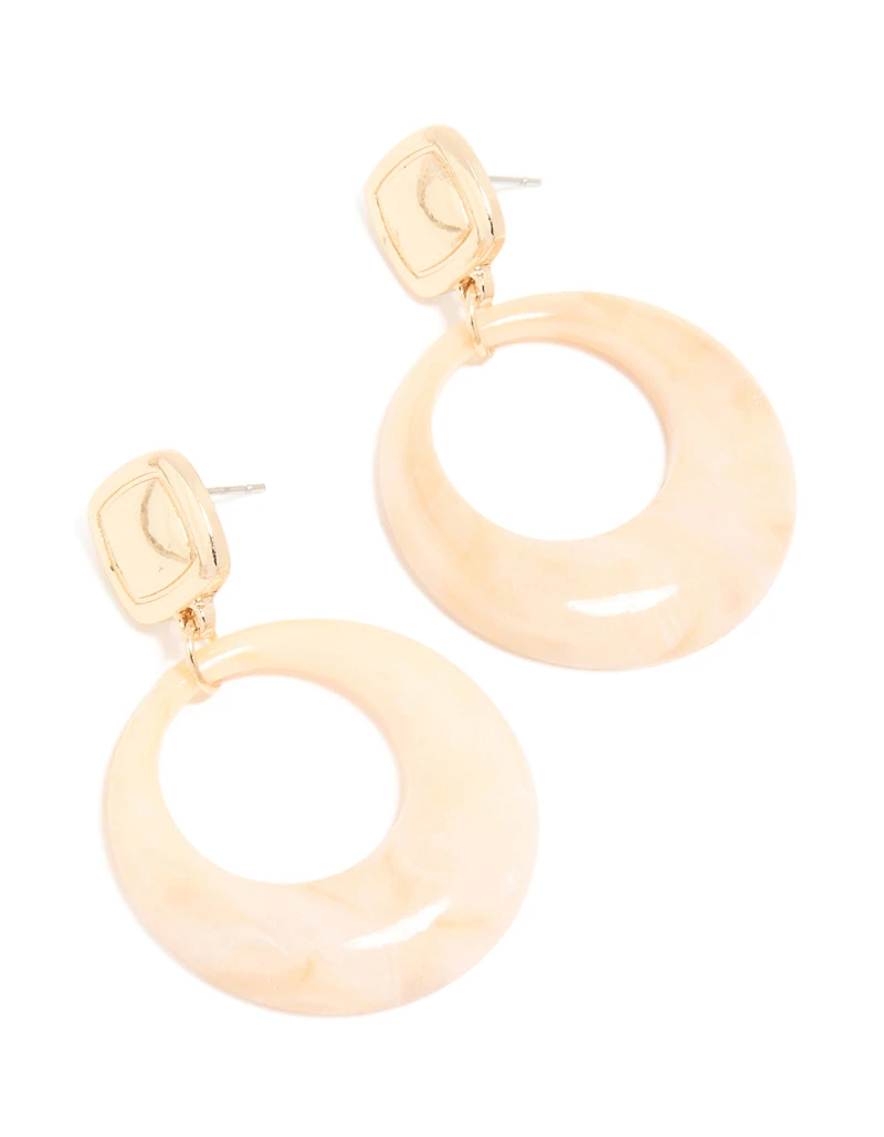 Gold Acrylic Square & Round Drop Earrings