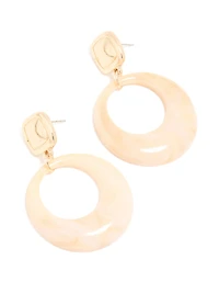 Gold Acrylic Square & Round Drop Earrings
