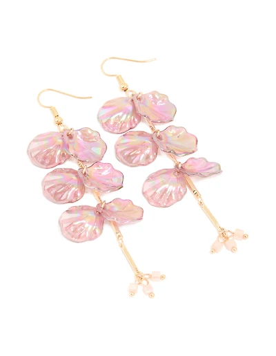 Gold Pink Iridescent Petal Drop Earrings