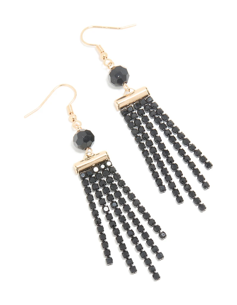Gold Black Beaded Cup Chain Drop Earrings