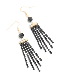 Gold Black Beaded Cup Chain Drop Earrings