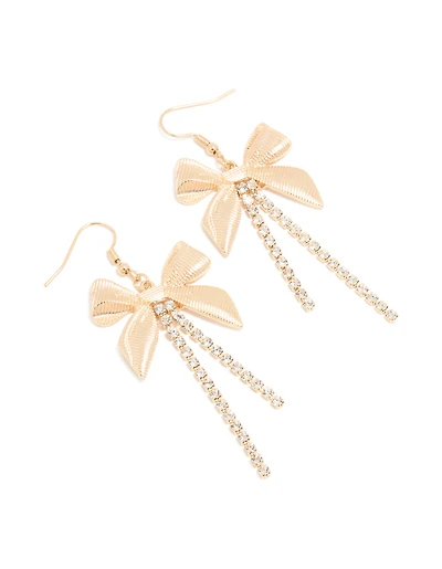 Boucles d’oreilles tombantes en forme de nœud côtelé en diamants dorés