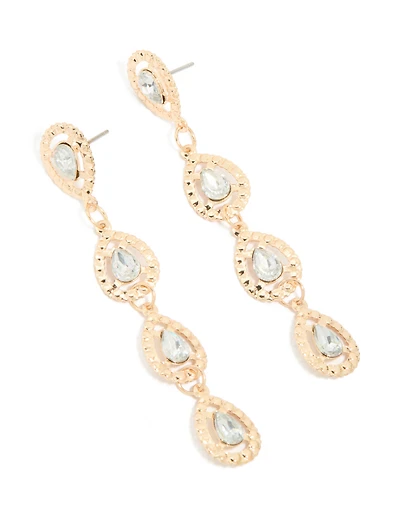 Gold Pear Diamante 4-Layer Drop Earrings