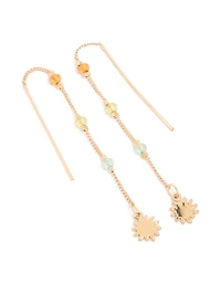 Gold Beaded Station Sun Chain Drop Earrings