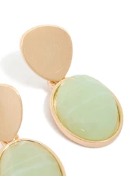 Gold Green Stone Brushed Drop Earrings