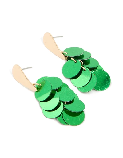 Gold Green Layered Sequins Drop Earrings