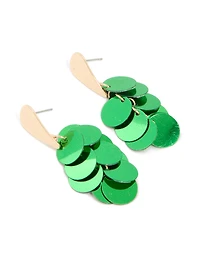Gold Green Layered Sequins Drop Earrings
