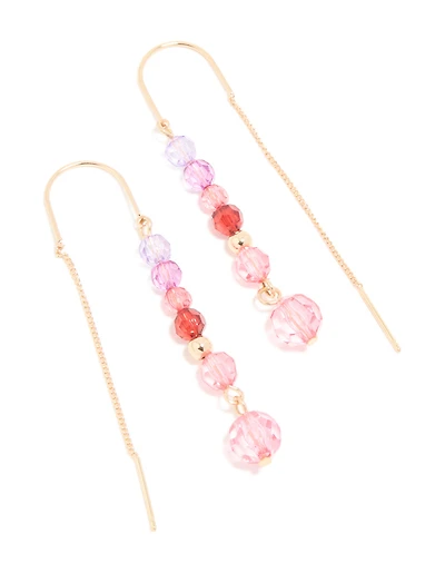 Gold Pink Purple & Red Beaded Chain Drop Earrings