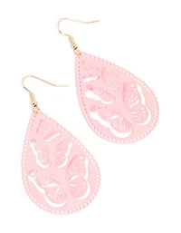 Gold Pink Filigree Butterfly Drop Earrings