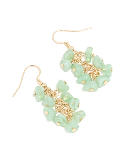 Gold Green Stone Chip Bunch Drop Earrings