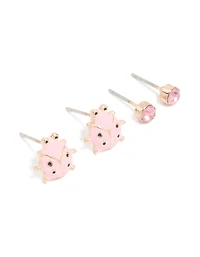 GoldPink Diamante & Ladybird Stud Earrings 2-Pack