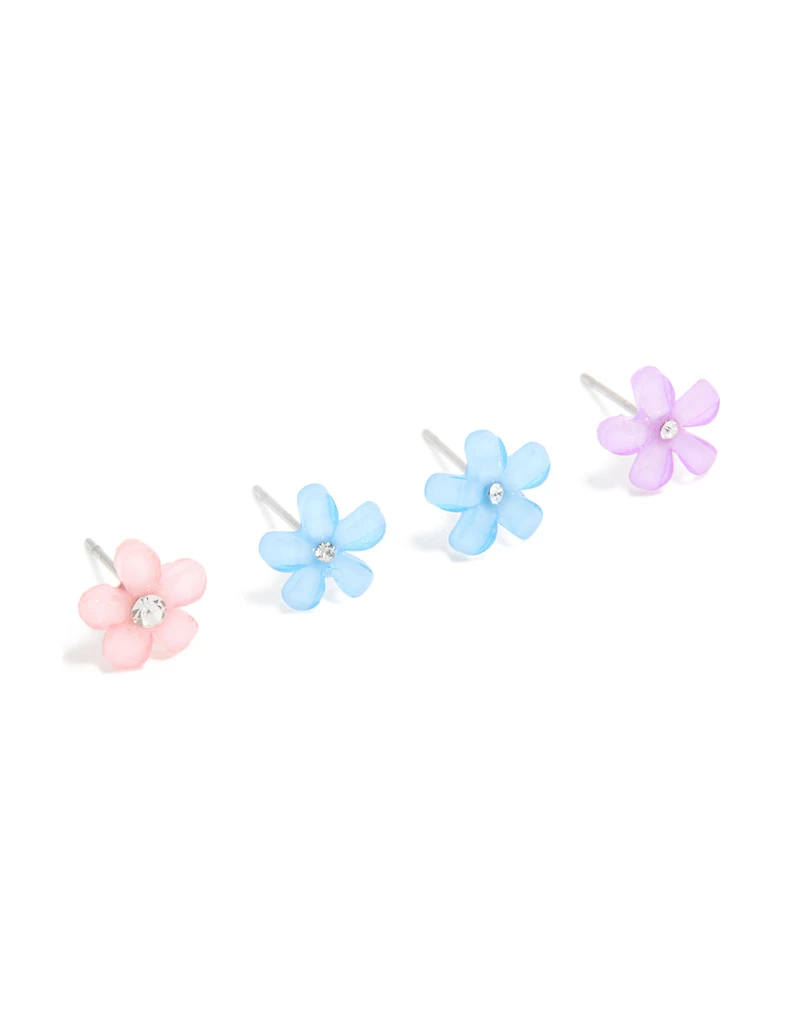 Pastel Acrylic Diamante Centre Daisy Stud Earrings 3-Pack