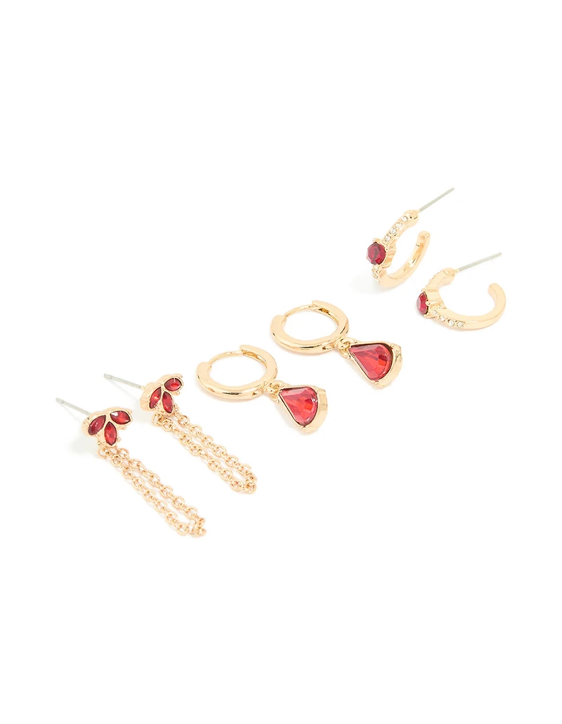 Chaîne Diamante Rouge Or & Boucles d’oreilles Huggie 3-pack