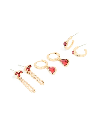 Chaîne Diamante Rouge Or & Boucles d’oreilles Huggie 3-pack