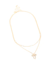 Gold Station Pearl & Diamante Bow Layered Necklace