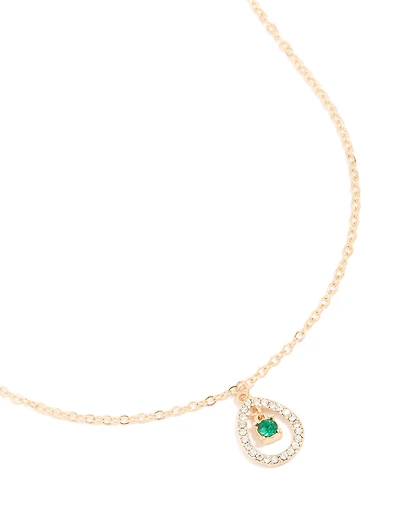 Gold Green Diamante Cenytre & Outline Pendant Necklace