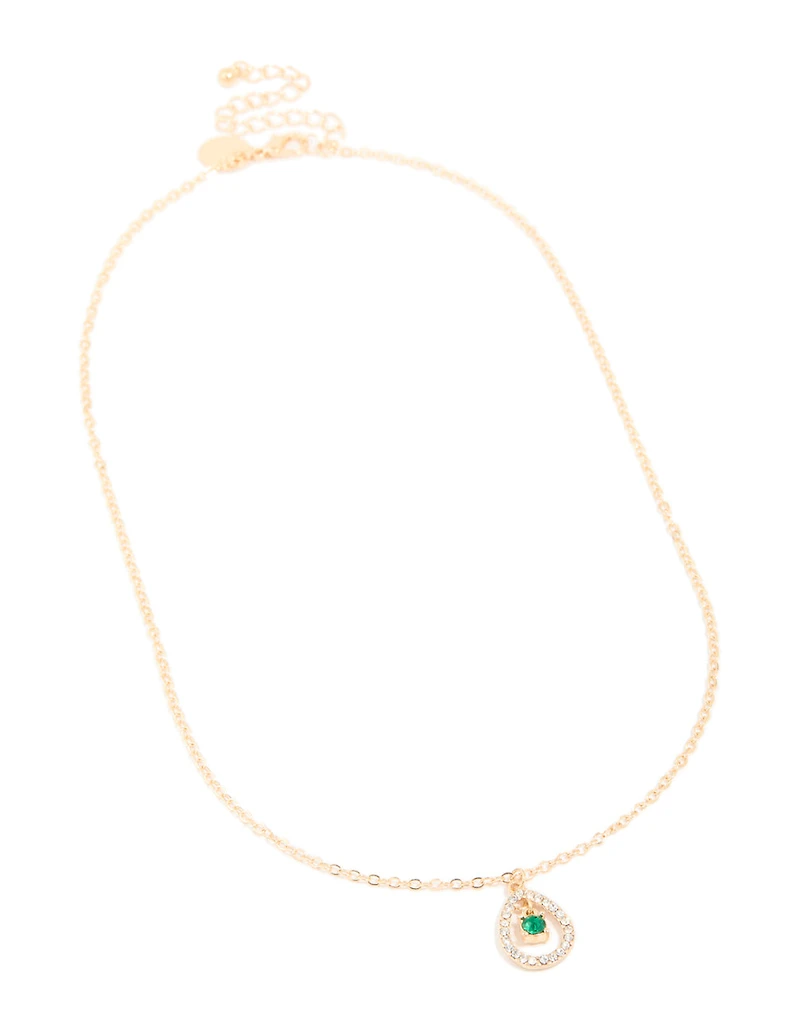 Gold Green Diamante Cenytre & Outline Pendant Necklace