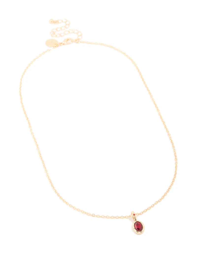 Gold Red Diamante Charm Necklace