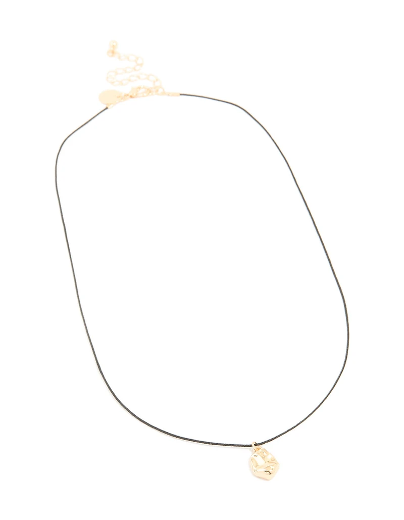 Gold Molten Pendant Cord Necklace