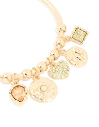 Bracelet de porte-bonheur cœur et disque en diamant vert doré