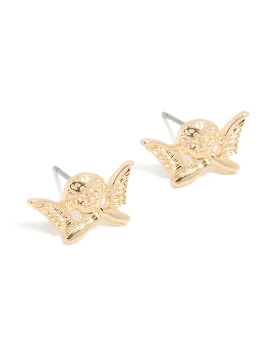 Gold Cherub Stud Earrings