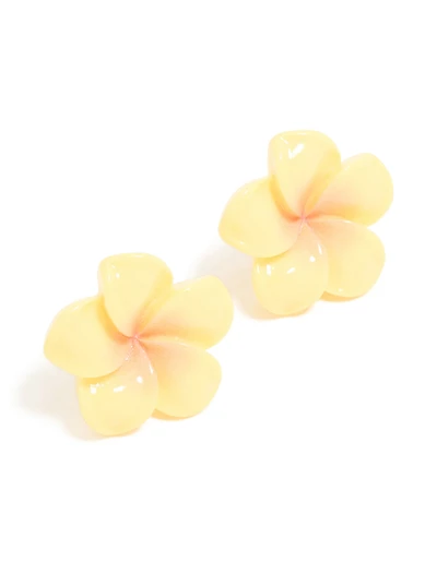 Yellow Acrylic Frangipani Flower Stud Earrings