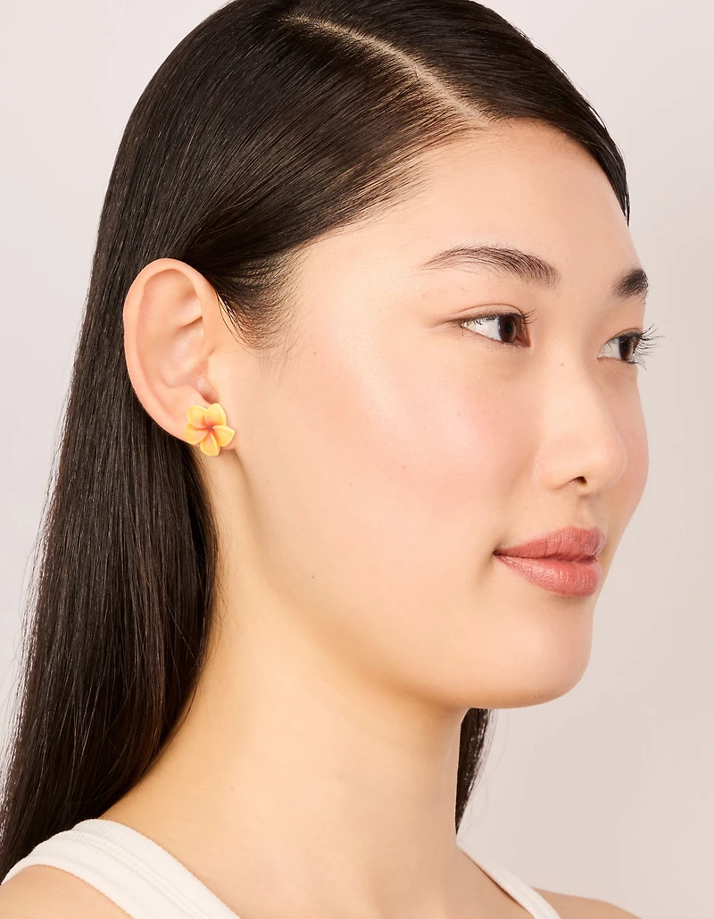 Yellow Acrylic Frangipani Flower Stud Earrings