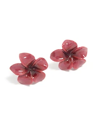 Burgundy Acrylic Frangipani Flower Stud Earrings