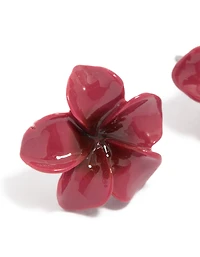 Burgundy Acrylic Frangipani Flower Stud Earrings