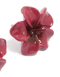 Burgundy Acrylic Frangipani Flower Stud Earrings