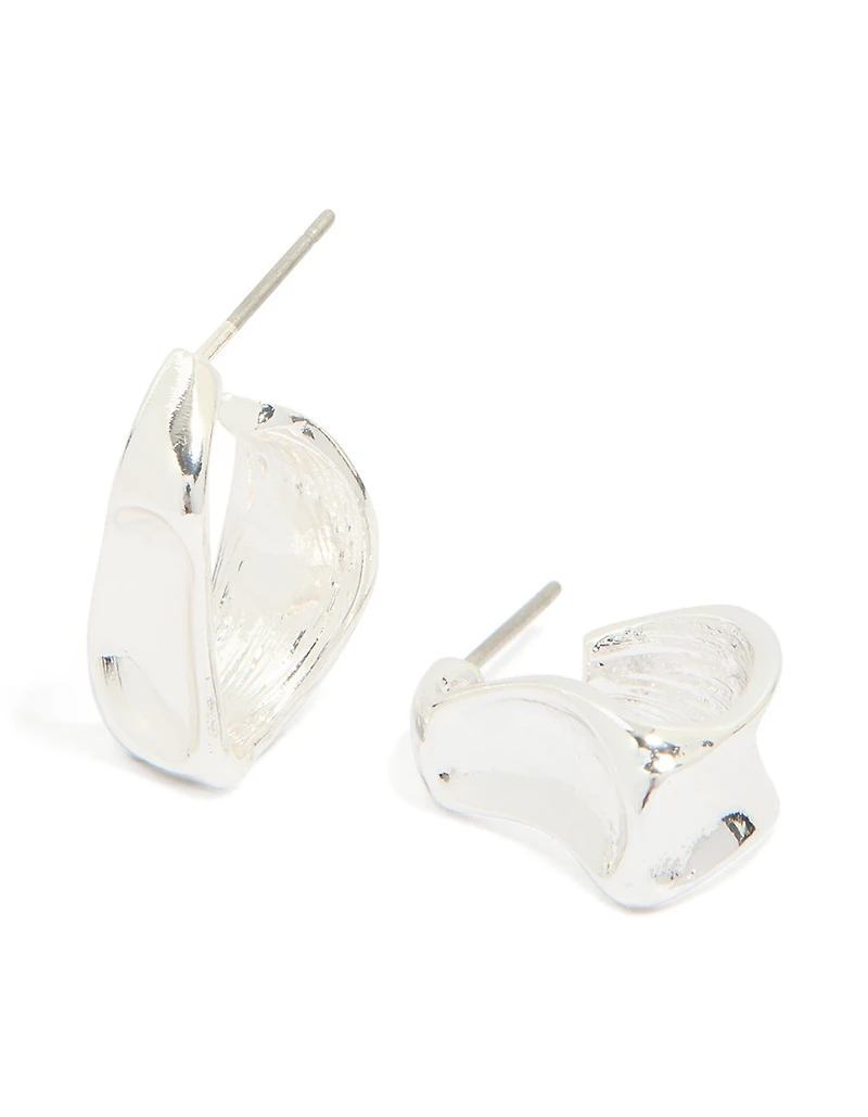 Silver Textured Swirl Huggie Earrings