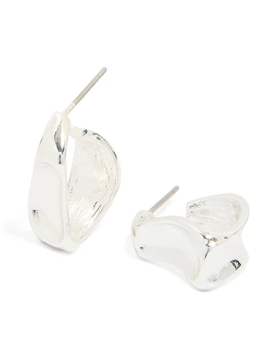 Silver Textured Swirl Huggie Earrings