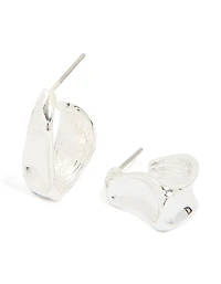 Silver Textured Swirl Huggie Earrings