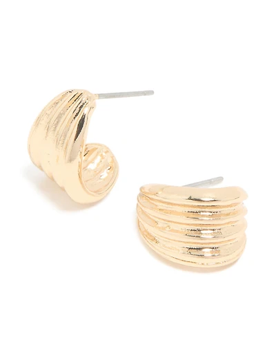 Gold Ribbed Clicker Huggie Earrings