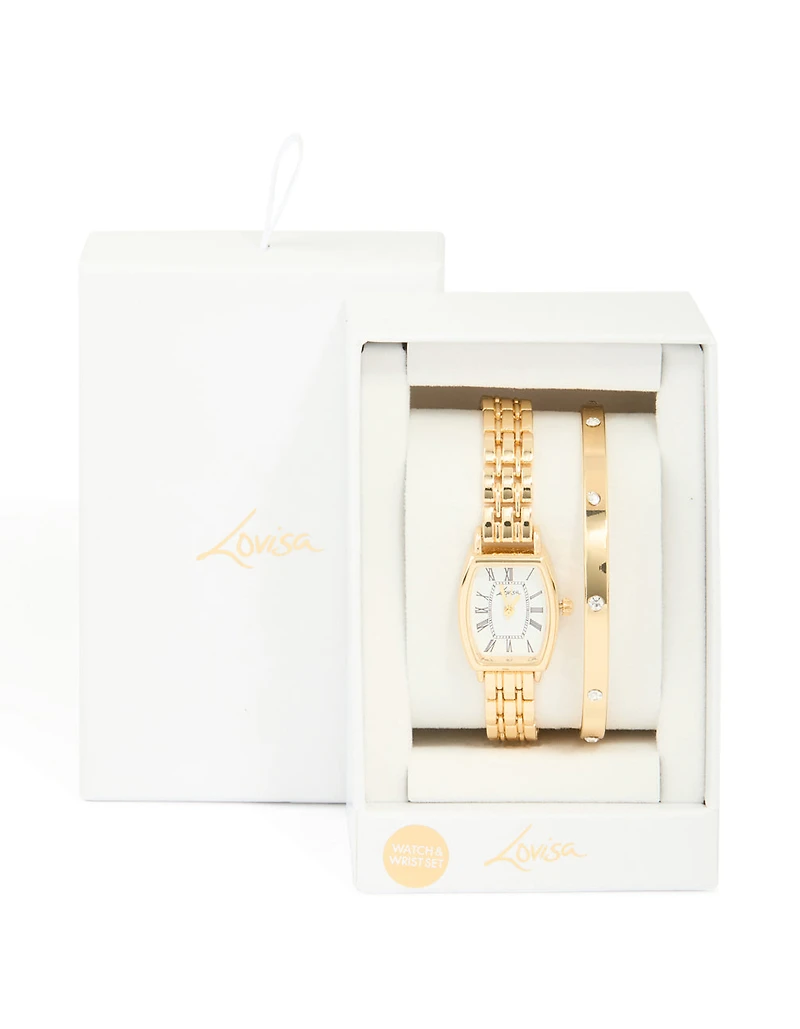 Ensemble de montre-bracelet et menottes en chiffres romains en diamants dorés