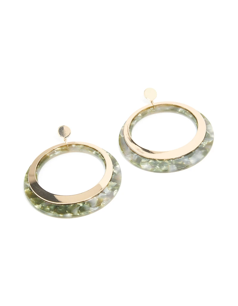 Boucles d’oreilles tombantes à effet coquillage vert olive doré