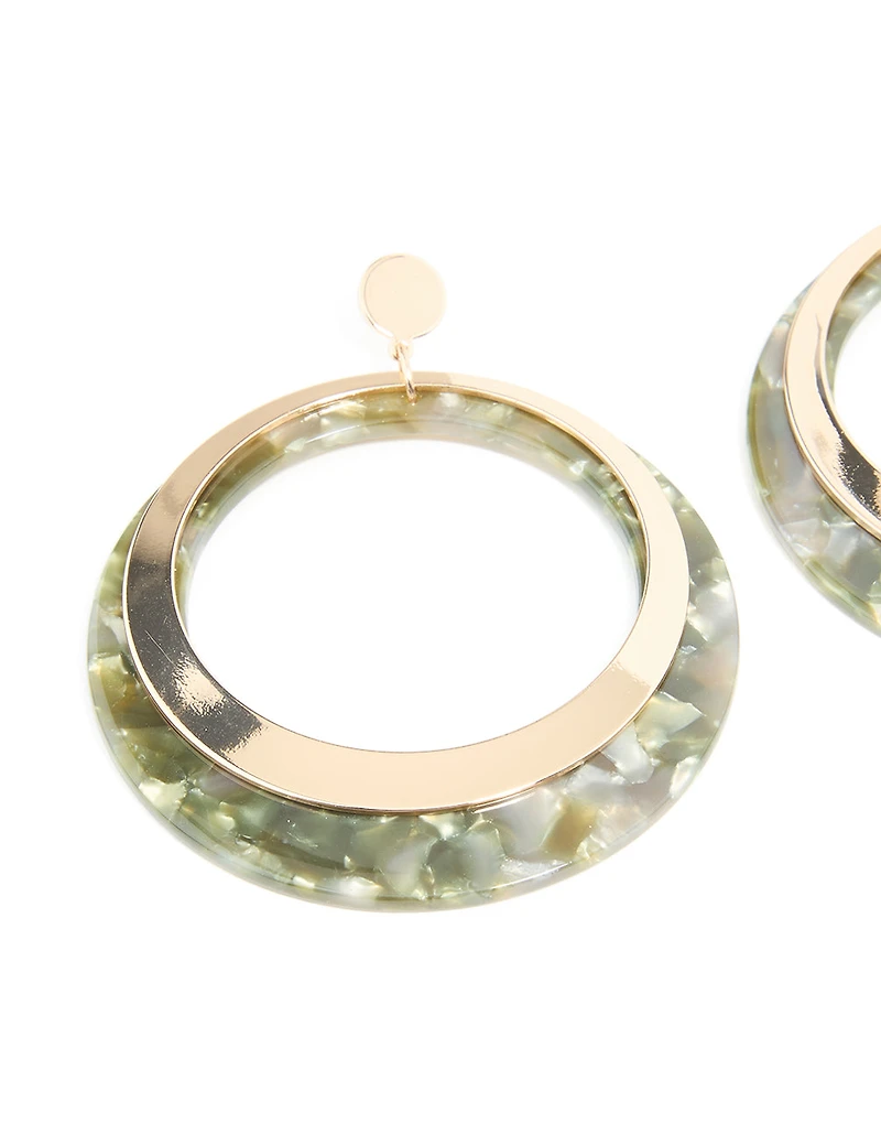 Boucles d’oreilles tombantes à effet coquillage vert olive doré