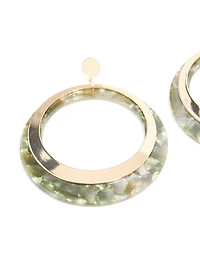 Boucles d’oreilles tombantes à effet coquillage vert olive doré