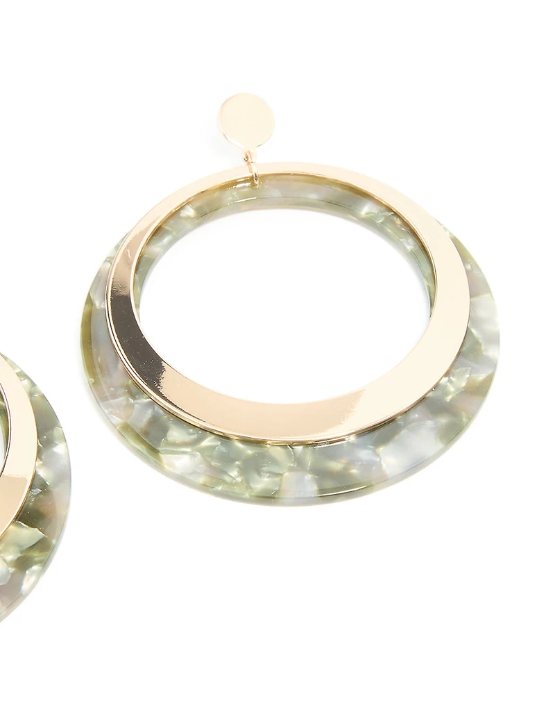 Boucles d’oreilles tombantes à effet coquillage vert olive doré